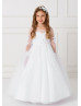 Beaded Lace Tulle Flower Girl Dress With Detachable Train